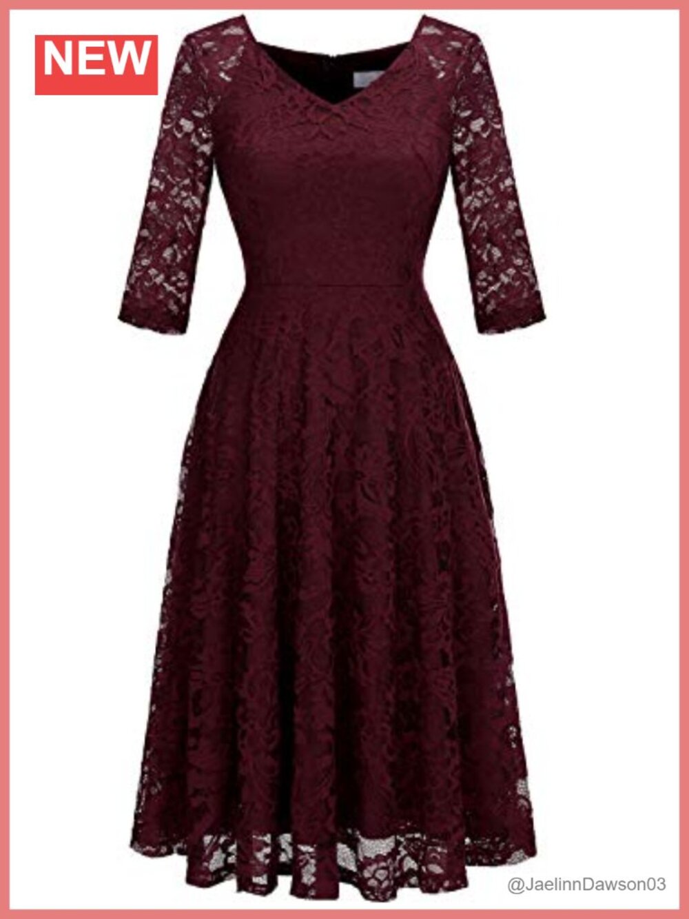 Lace A Line Wedding Guest Dress 3/4 Sleeve V Neck Formal Midi